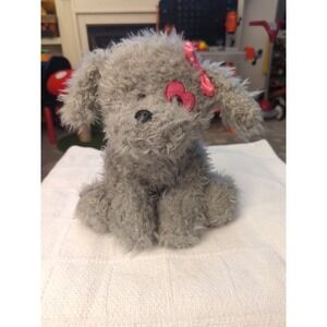 Walmart Shaggy Puppy Dog Plush Bow Gray Terrier Stuffed Animal Toy Valentine